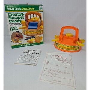 Vintage Fisher Price Creative Stamper Caddy Jungle Scenes #746 1980s Craft Set